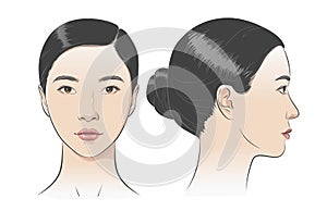Asian korean women portrait three dimension angles. Vector illustration