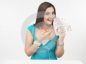 Asian lady with currency notes