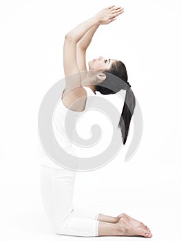 Asian lady doing yoga exercise