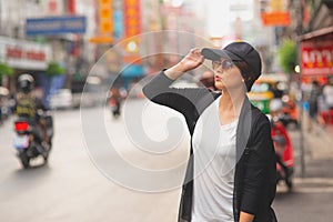 Asian lady sightseeing in the city