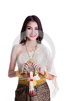 Asian lady in Thai dress costume