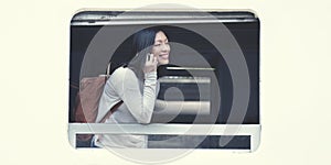 Asian Lady Traveling Commute Train Concept photo