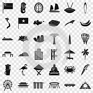 Asian landmark icons set, simple style