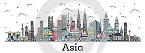 Asian Landscape. Outline Color Famous Landmarks in Asia