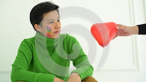 Asian LGBT gay woman wait and receive love care and emphaty concept abstract