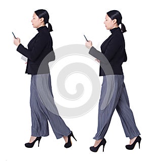 Asian LGBTQIA+ Woman black hair suit pant isolated white background