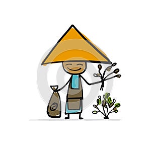 Asian lifestyle, people characters for your design. Coffee picker