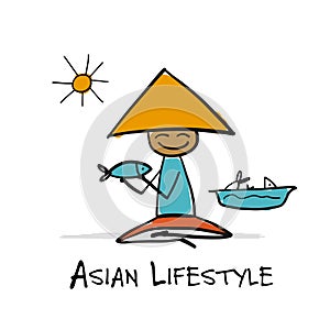 Asian lifestyle, people characters for your design. Fisherman