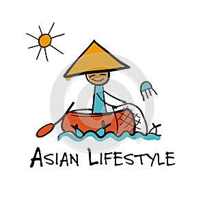 Asian lifestyle, people characters for your design. Fisherman