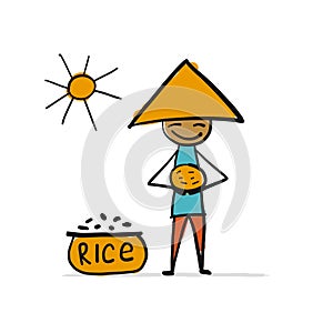 Asian lifestyle, people characters for your design. Rice picker