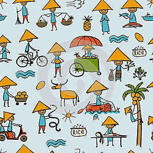 Asian lifestyle people, seamless pattern for your design
