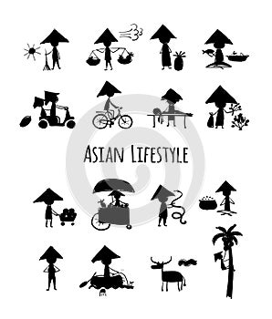 Asian lifestyle, people silhouettes for your design