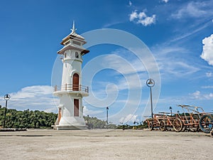 Asian lighthouse on daylight.