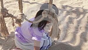 Asian little child girls having fun to playing on school playground.