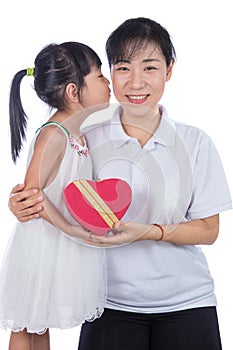 Asian Little Chinese Girl celebrating mother`s day with her mom