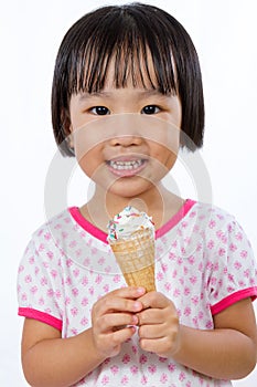 Asian Little Chinese Girl Eating Ice Cream