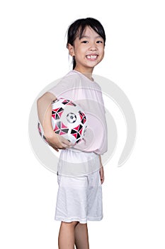 Asian Little Chinese Girl holding football