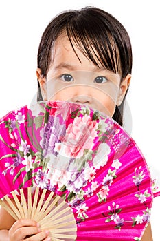 Asian Little Chinese Girl Holding Oriental Fan