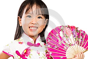 Asian Little Chinese Girl Holding Oriental Fan