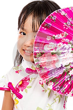 Asian Little Chinese Girl Holding Oriental Fan