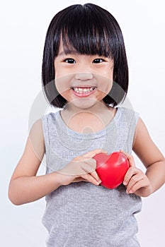 Asian Little Chinese Girl Holding Red Heart