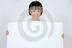 Asian Little Chinese Girl Holding a White Blank