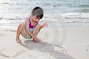 Asian Little Chinese Girl Playing Sand