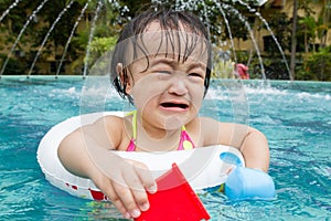 Asian Little Chinese Girl Playing in Swimming Pool