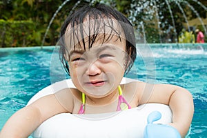 Asian Little Chinese Girl Playing in Swimming Pool