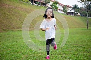 Asian Little Chinese Girl running happily