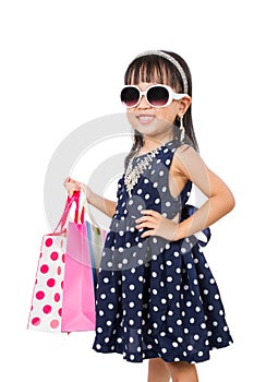 Asian Little Chinese Girl with Shopping Bag