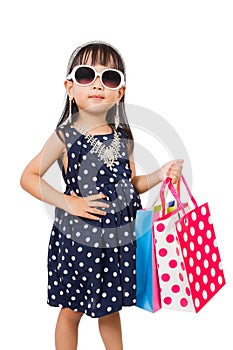 Asian Little Chinese Girl with Shopping Bag