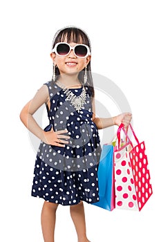 Asian Little Chinese Girl with Shopping Bag