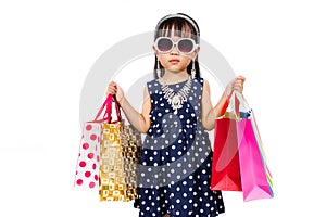 Asian Little Chinese Girl with Shopping Bag