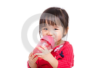 Asian little girl drink water