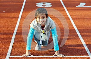 Asian little girl starting running