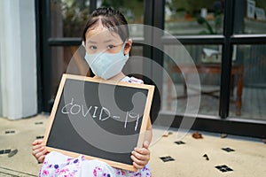 Asian little girl wearing a medicine face mask for virus protection