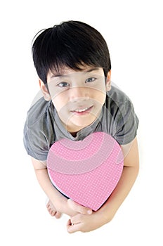 Asian Lovely Boy with heart giftbox