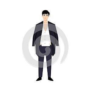 Asian mafia man cartoon character. Flat vector