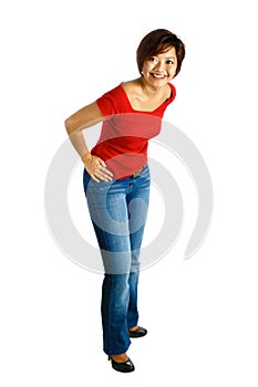 Asian Malay female in casual red top