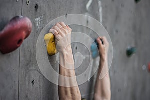 Asian male Climbing focus on hands
