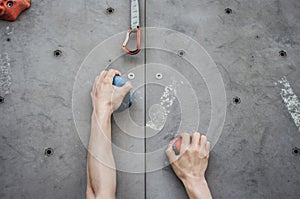 Asian male Climbing focus on hands