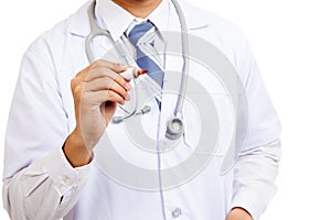 Asian male doctor write in the air with red marker