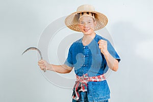 Asian male farmer on a white background