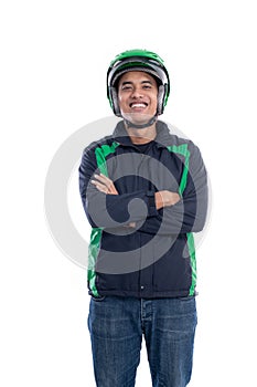 Asian male motorbike rider with uniform