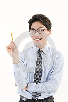 Asian male student with a pencil