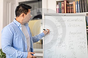 Asian Male Teacher Writing On Whiteboard During Class In Classroom