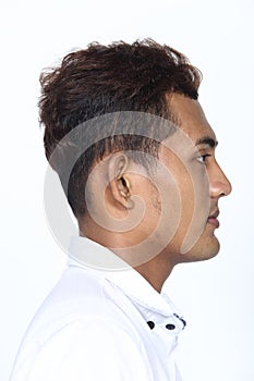 Asian man before applying make up hair style. no retouch, fresh