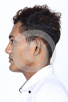 Asian man before applying make up hair style. no retouch, fresh