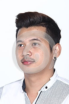 Asian man before applying make up hair style. no retouch, fresh